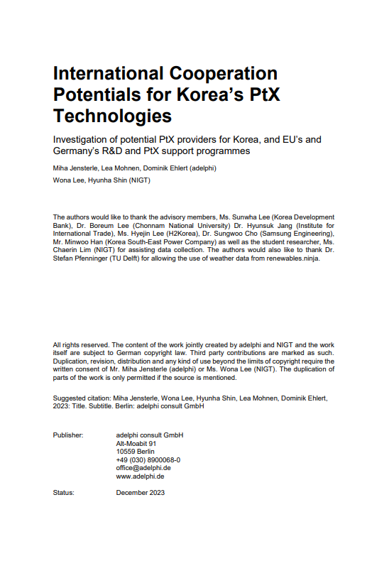 International Cooperation Potentials for Korea's PtX Technologies